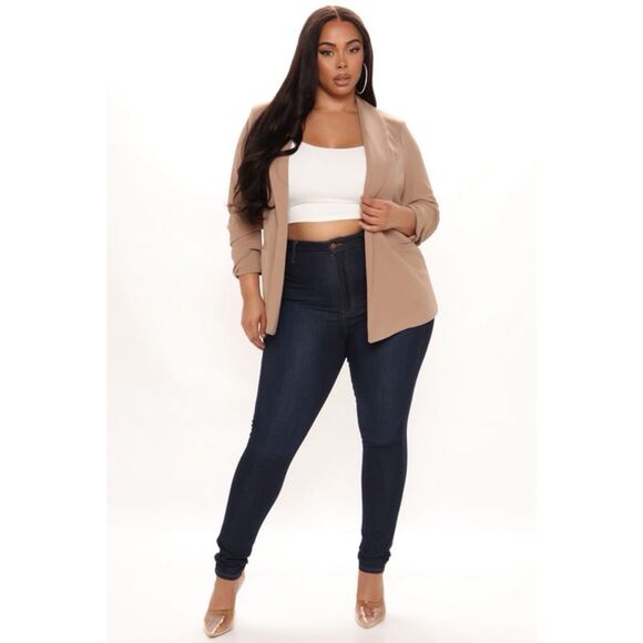 New Fashion Nova Blazer Women Size L Brown Open Front Collared 3/4 Sleeve - Picture 14 of 16